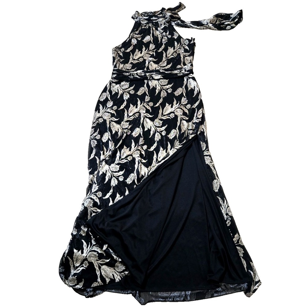 Betsy&Adam Black Gold Metallic Floral Sheath Gown Women's 16 Black/Gold NWT - Picture 12 of 16